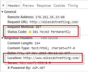 URL rewrite 301 moved permanently