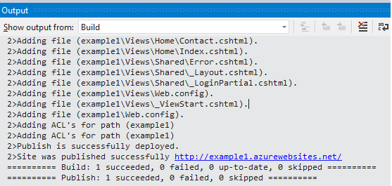 Output window reporting successful deployment