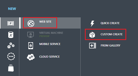 Create with Database link in Management Portal