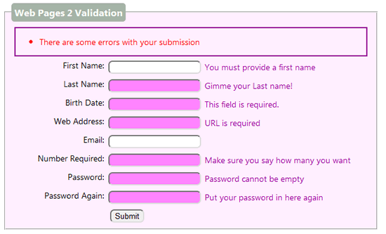 Validation In Razor Web Pages 2